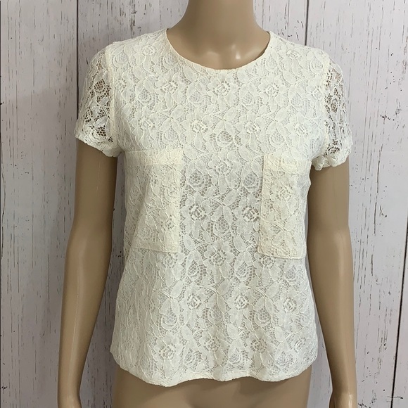 🌻 🆕 Zara Basic Zara Woman Cream Lace Overlay Top - Picture 1 of 14